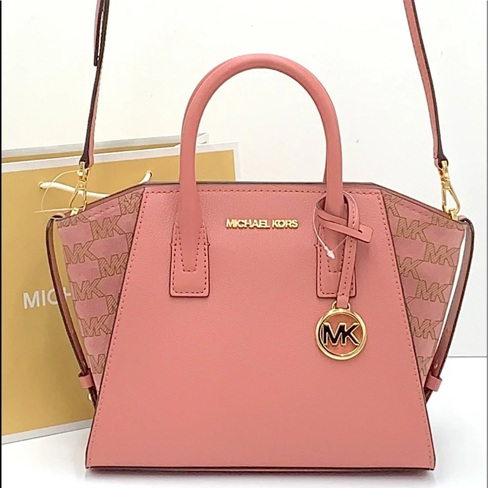 Michael Kors Avril Small Leather Top-Zip Satchel crossbody bag Rose color